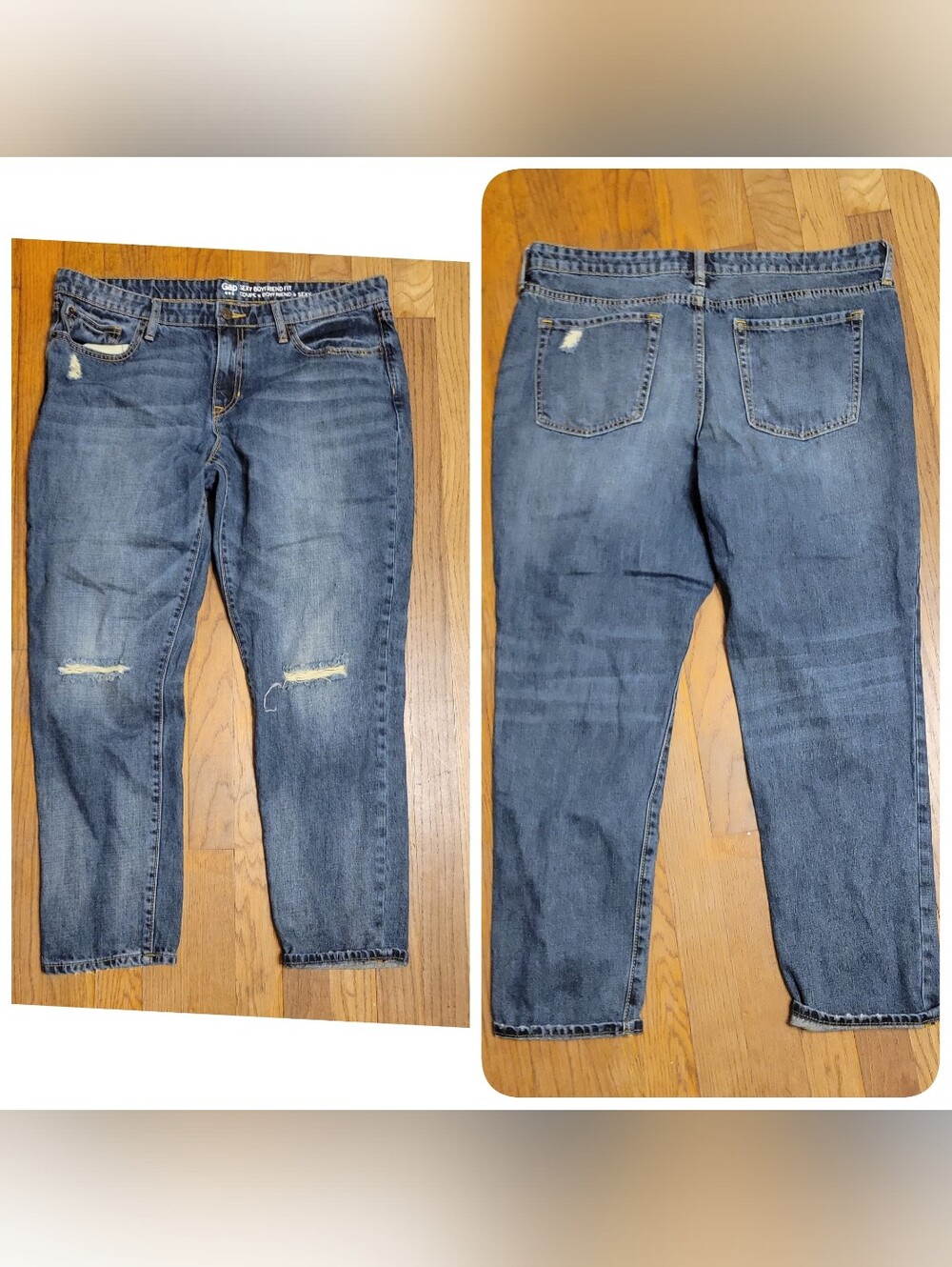Women's Blue Distressed Jeans - Classic Straight Fit